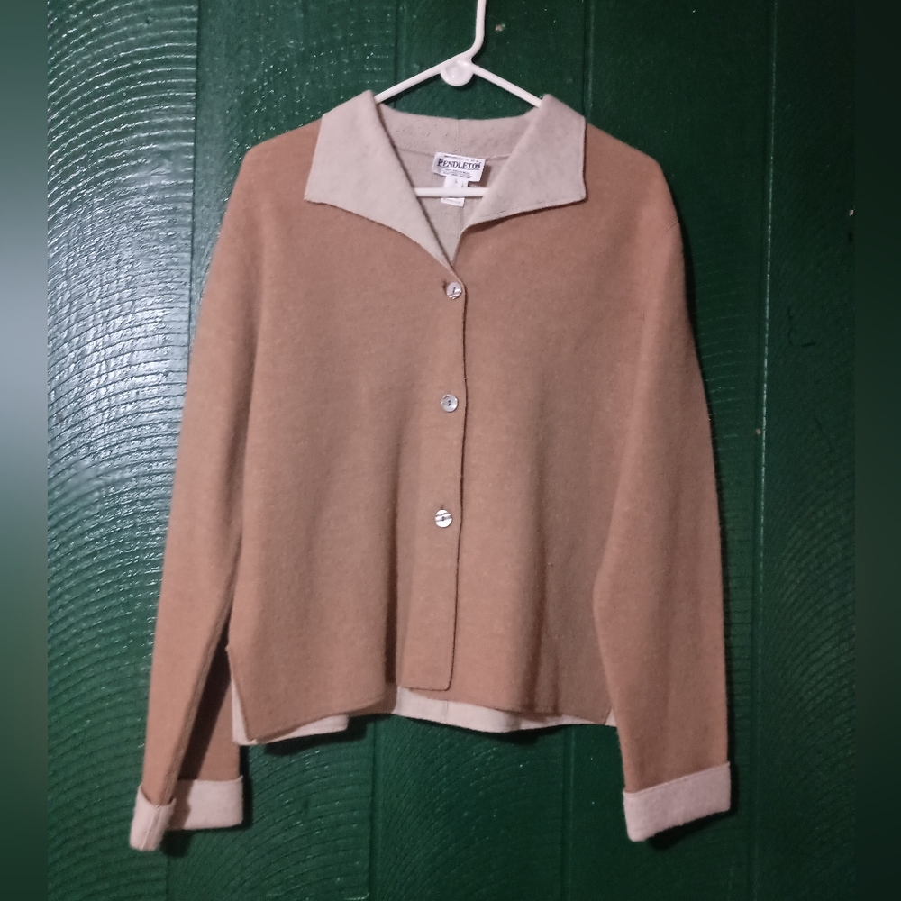 Pendleton 100% Merino Virgin Wool Double-Faced Sweater Jacket - Camel & Cream -L - Picture 10 of 10